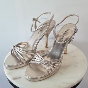 Midnight Velvet Metallic Rose Gold Strappy Heels Size 9